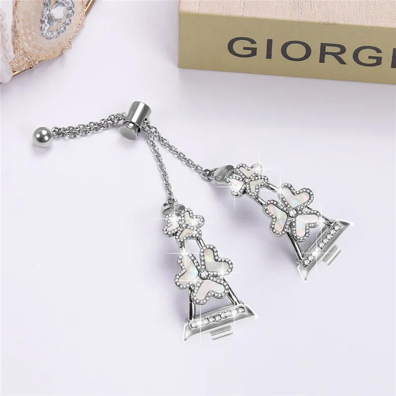 Metal Band For Xiaomi Smart Band 8 Pro Heart Clover Decor Watch Strap Replacement - Silver