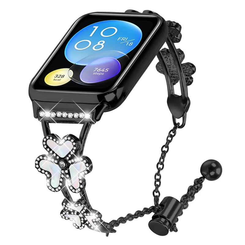 Metallarmband mit Herz-Kleeblatt-Dekor für Xiaomi Redmi Watch 4 Uhrenarmbandersatz - Schwarz