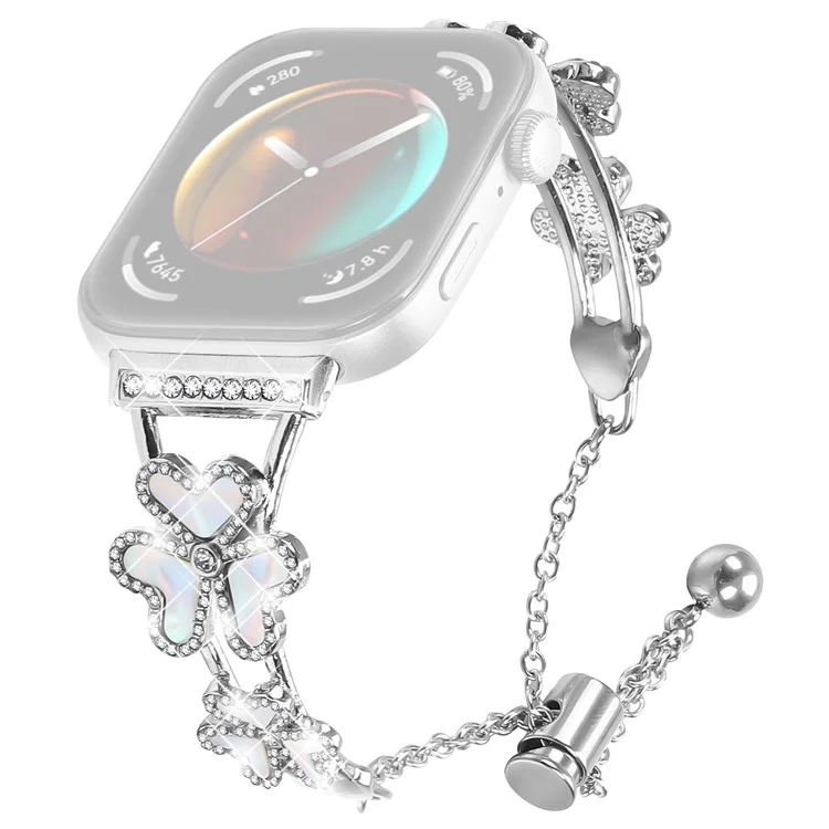 Cinturino in metallo per Huawei Watch Fit 3 con decorazione a quadrifoglio - Argento