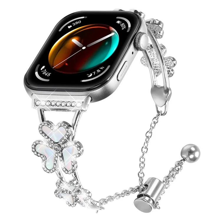 Cinturino in metallo per Huawei Watch Fit 3 con decorazione a quadrifoglio - Argento