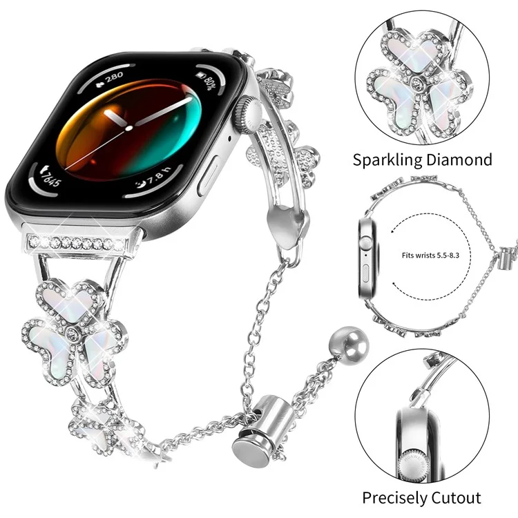 Cinturino in metallo per Huawei Watch Fit 3 con decorazione a quadrifoglio - Argento