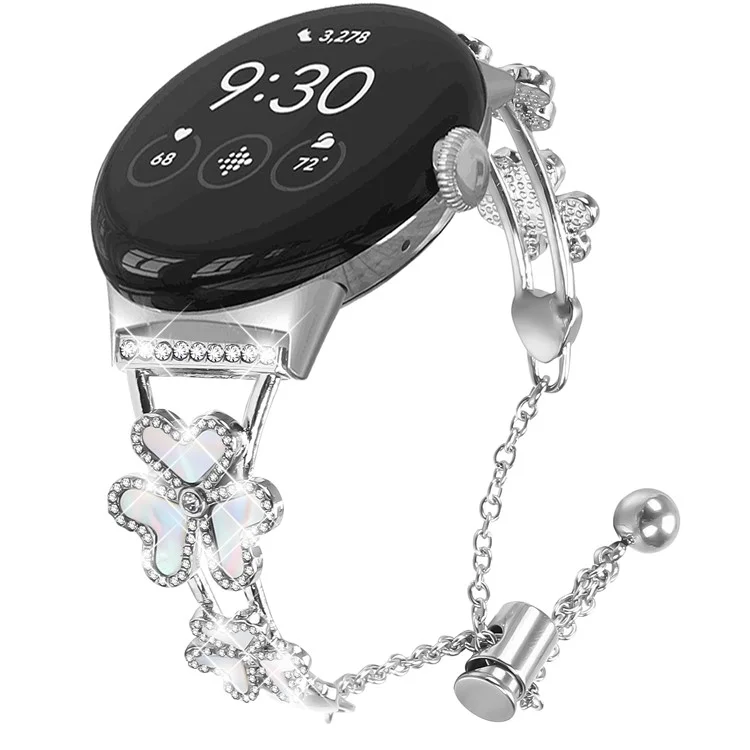 Металлический браслет для Google Pixel Watch 3 41 мм / Pixel Watch 2 / Pixel Watch с декором в виде клевера - серебристый