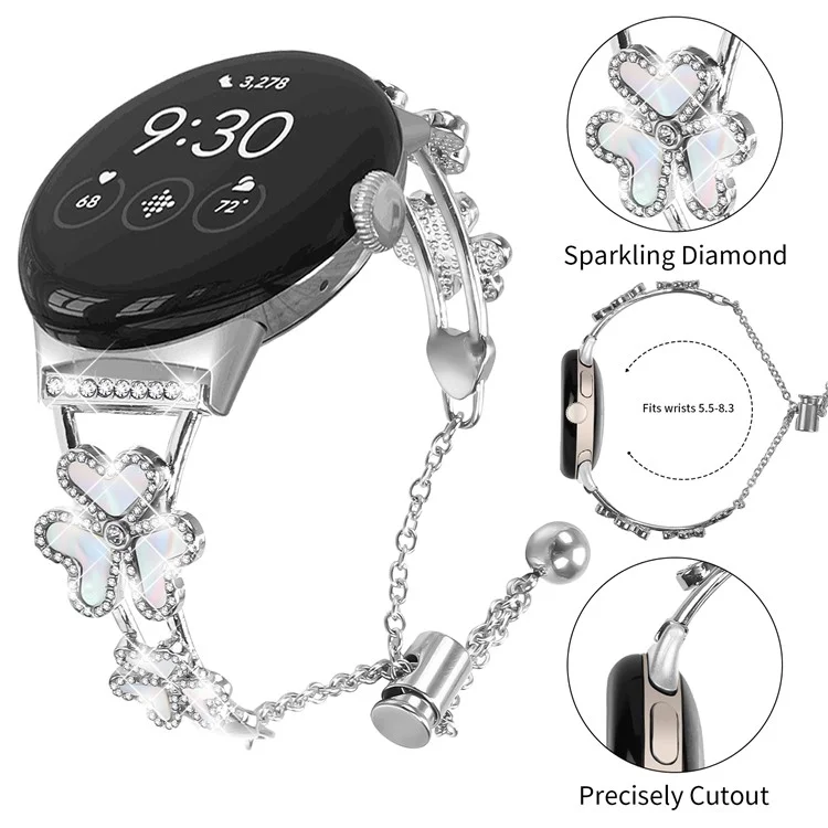 Металлический браслет для Google Pixel Watch 3 41 мм / Pixel Watch 2 / Pixel Watch с декором в виде клевера - серебристый