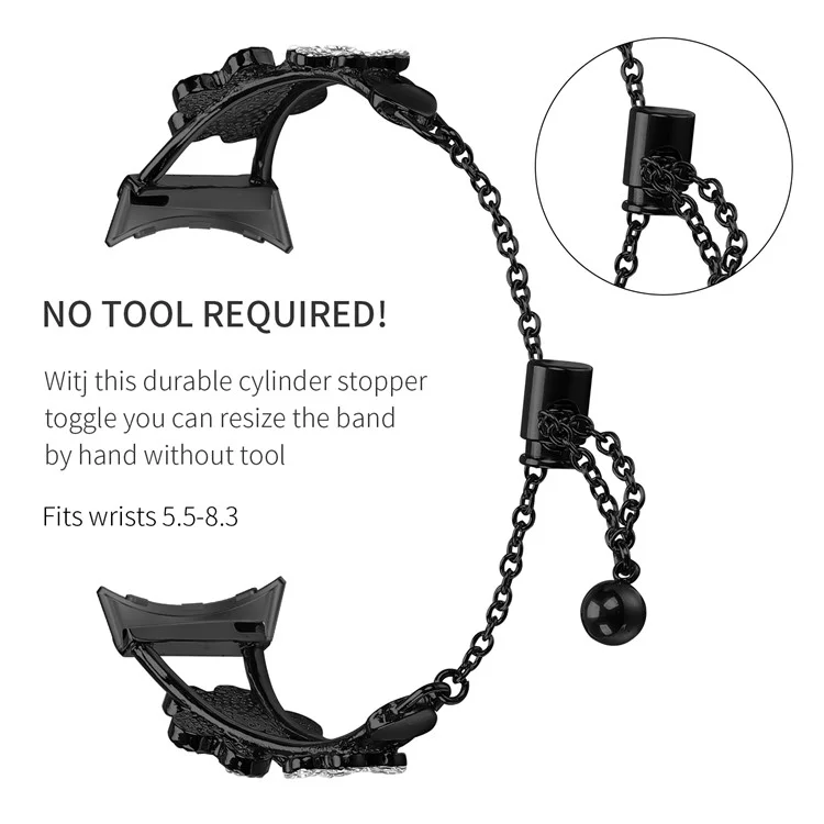 Bracelet en métal avec décoration trèfle à cœur pour Google Pixel Watch 3 41 mm / Pixel Watch 2 / Pixel Watch - Remplacement de bracelet de montre - Noir