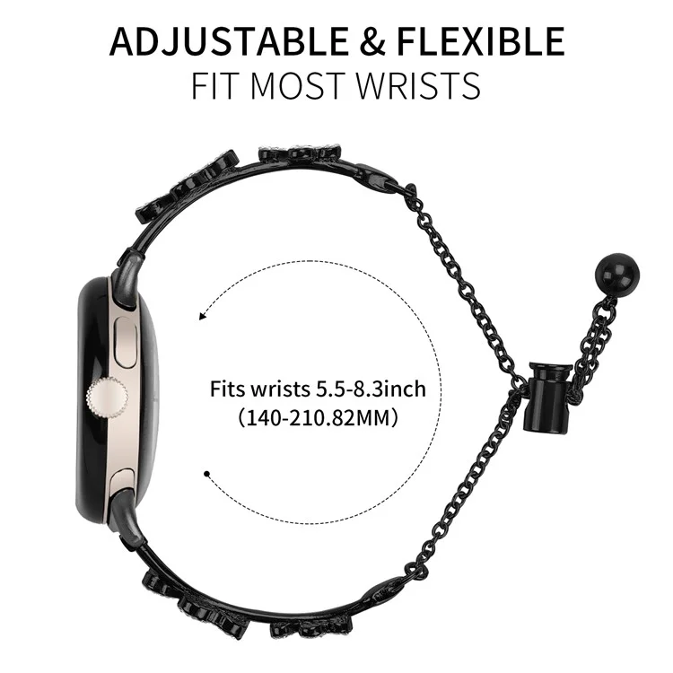 Bracelet en métal avec décoration trèfle à cœur pour Google Pixel Watch 3 41 mm / Pixel Watch 2 / Pixel Watch - Remplacement de bracelet de montre - Noir