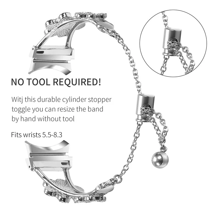 Bracelet métallique avec connecteur pour Samsung Galaxy Watch5 / Watch4 40 / 42 / 44 / 45 / 46 mm, bracelet de montre avec décoration trèfle - Argent
