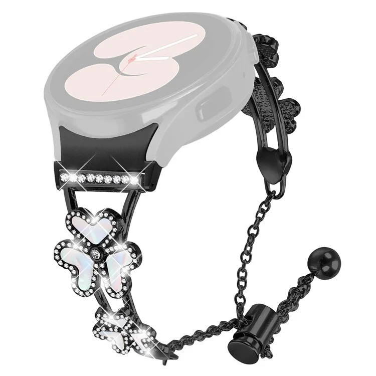 Pulseira de metal com conector para Samsung Galaxy Watch5 / Watch4 40 / 42 / 44 / 45 / 46mm Decoração de trevo de coração - Preto