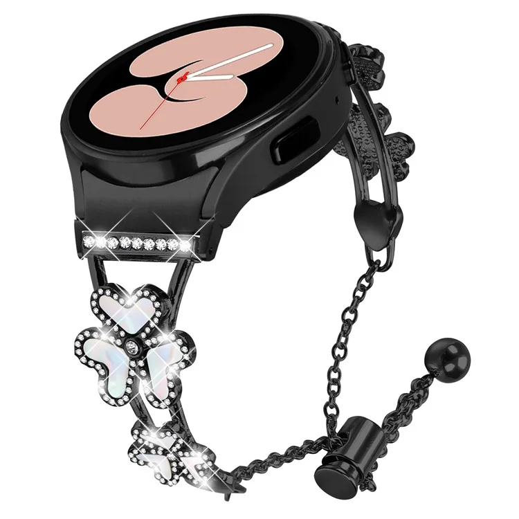 Pulseira de metal com conector para Samsung Galaxy Watch5 / Watch4 40 / 42 / 44 / 45 / 46mm Decoração de trevo de coração - Preto