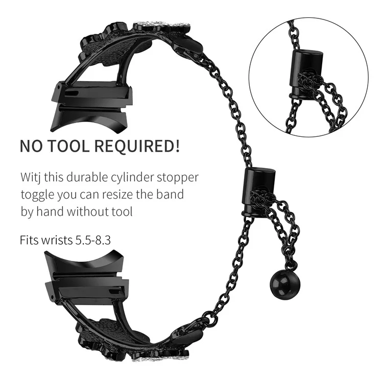 Pulseira de metal com conector para Samsung Galaxy Watch6 44mm / 40mm / Watch6 Classic 47mm / 43mm, decoração em trevo do coração - Preto