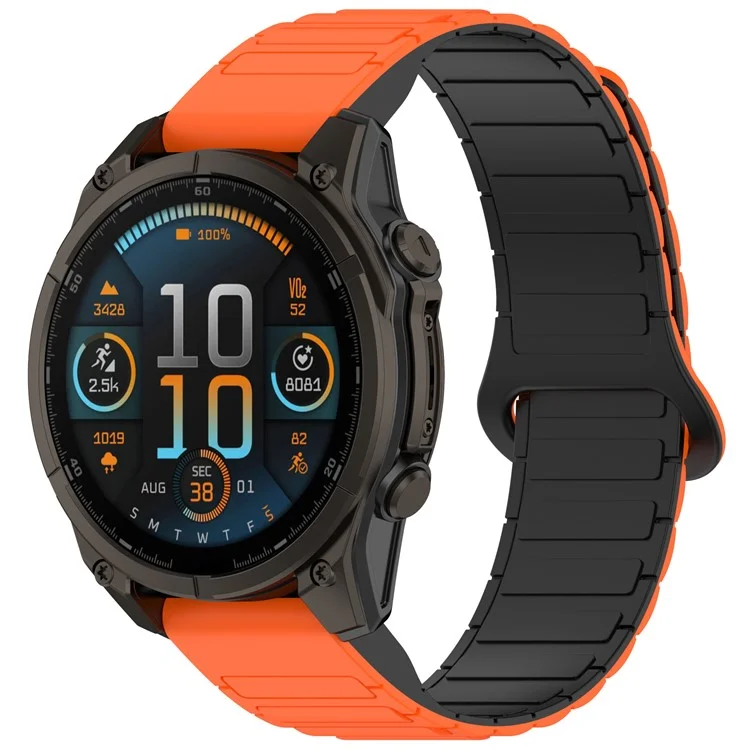 Pulseira de relógio magnética de 22 mm para Garmin Fenix 8 47 mm / Fenix E 47 mm, com liberação rápida e pulseira de silicone macia - Laranja + Preto