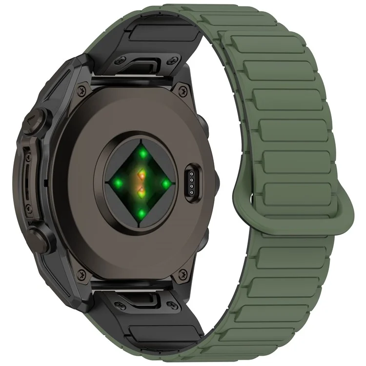 Bracelet de montre magnétique de 26 mm pour Garmin Fenix 8 51 mm / Enduro 3 / Enduro 2 - Bande en silicone souple à dégagement rapide - Vert nuit + Noir