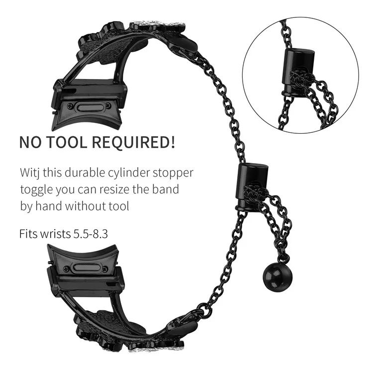 Pulseira de metal com conector de liberação rápida para Samsung Galaxy Watch7 44mm / 40mm Decoração de trevo do coração Pulseira de relógio - Preto