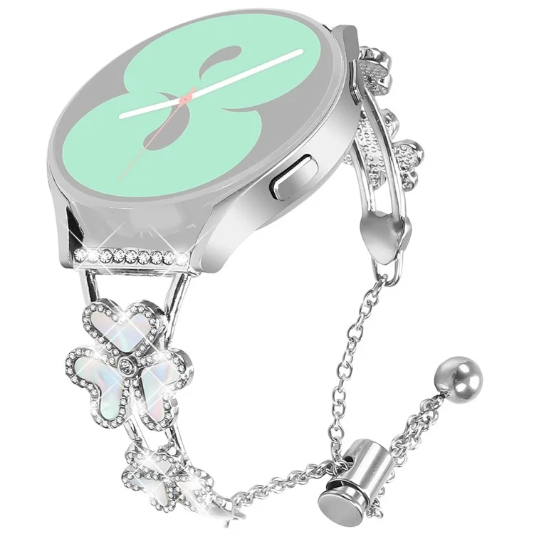 Metallband für Samsung Galaxy Watch4 Classic 42mm / 44mm Herz-Kleeblatt-Dekor-Uhrenarmband - Silber