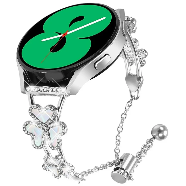 Metallband für Samsung Galaxy Watch4 Classic 42mm / 44mm Herz-Kleeblatt-Dekor-Uhrenarmband - Silber