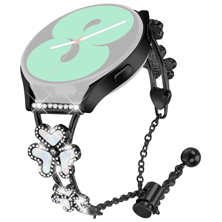 Bracelet en métal avec décoration de trèfle en forme de cœur pour Samsung Galaxy Watch4 Classic 46mm / 42mm - Noir