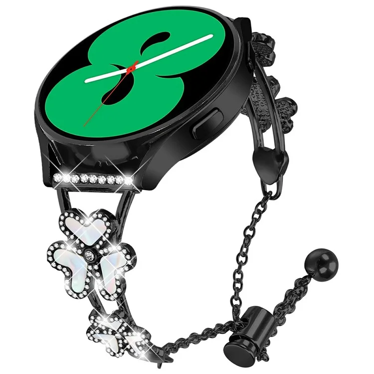Bracelet en métal avec décoration de trèfle en forme de cœur pour Samsung Galaxy Watch4 Classic 46mm / 42mm - Noir