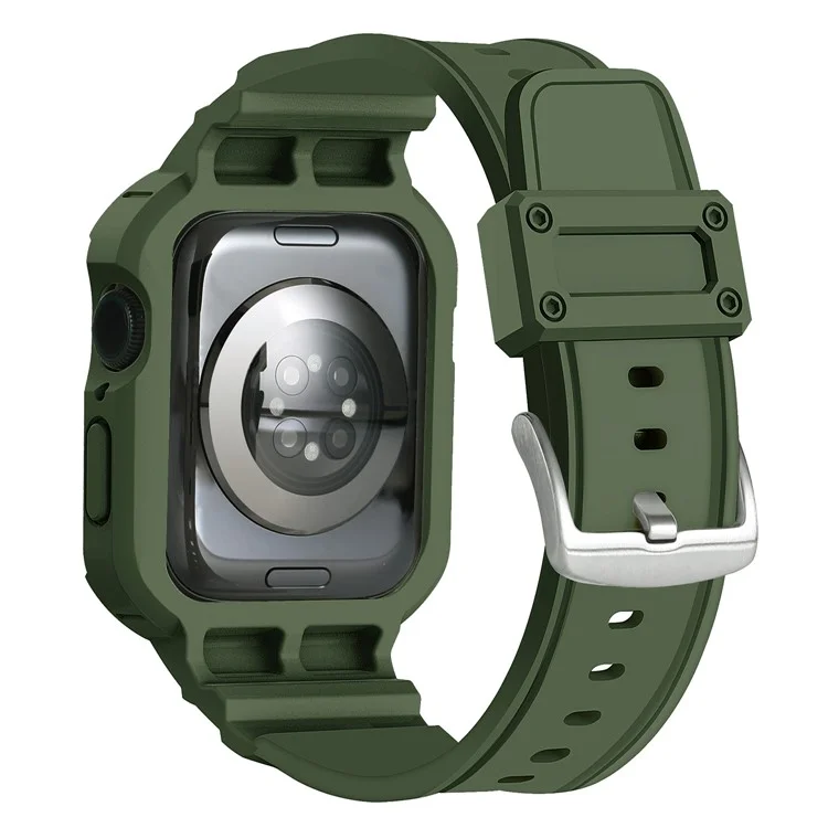 Pulseira para Apple Watch Series 10 42mm, com caixa de relógio integrada, feita de TPU macio - Verde Exército