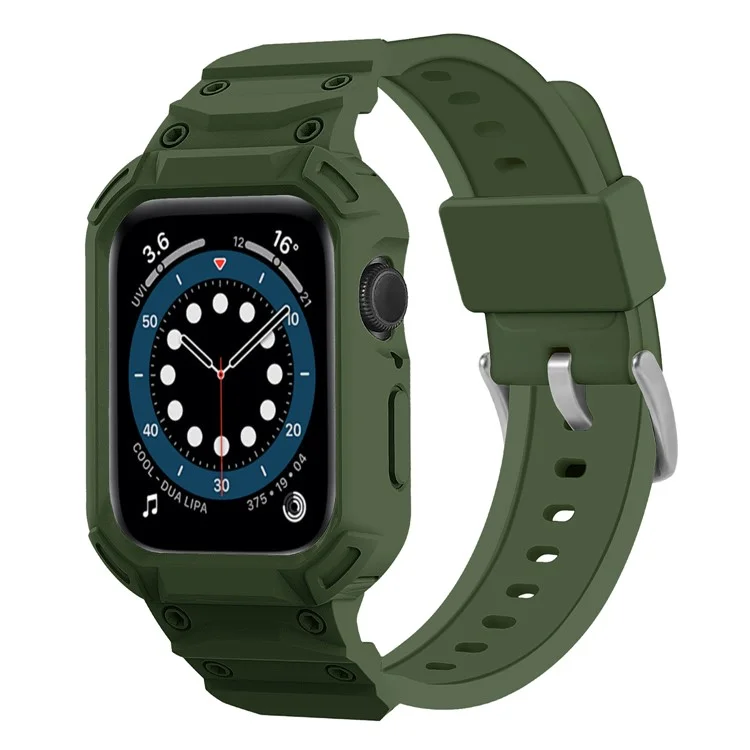 Pulseira para Apple Watch Series 10 42mm, com caixa de relógio integrada, feita de TPU macio - Verde Exército