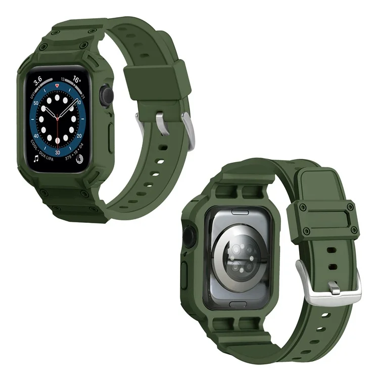 Pulseira para Apple Watch Series 10 42mm, com caixa de relógio integrada, feita de TPU macio - Verde Exército