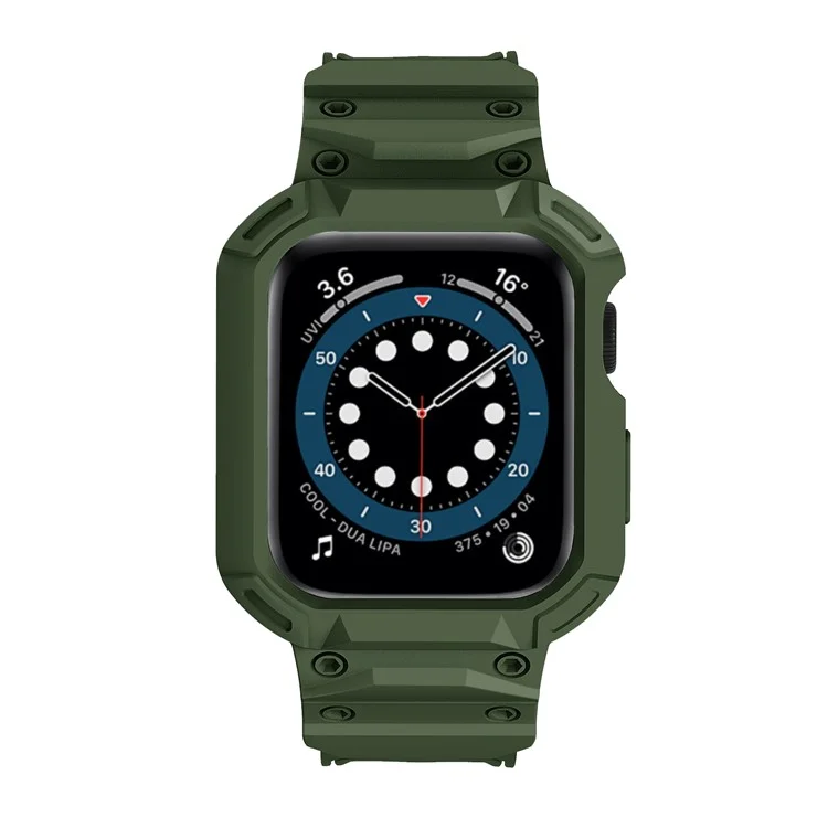Pulseira para Apple Watch Series 10 42mm, com caixa de relógio integrada, feita de TPU macio - Verde Exército
