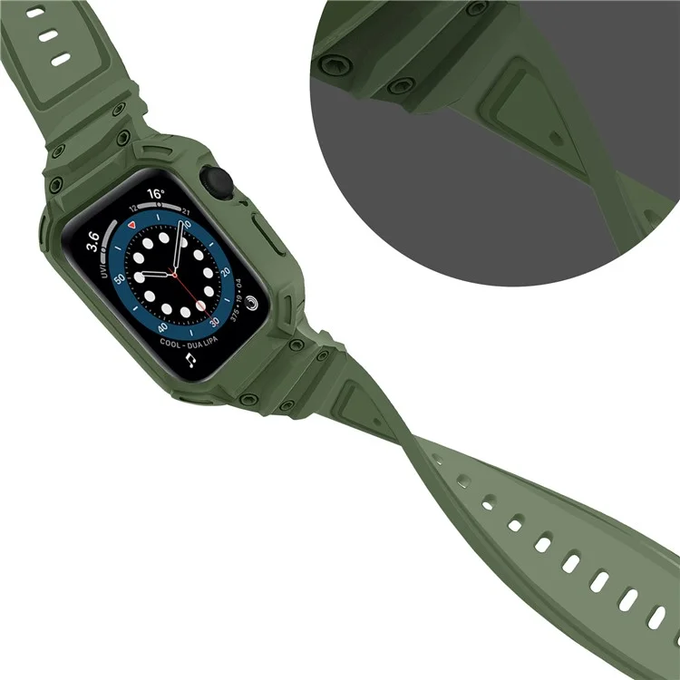 Pulseira para Apple Watch Series 10 42mm, com caixa de relógio integrada, feita de TPU macio - Verde Exército