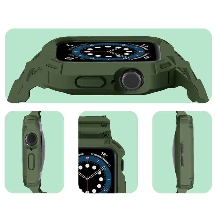 Pulseira para Apple Watch Series 10 42mm, com caixa de relógio integrada, feita de TPU macio - Verde Exército