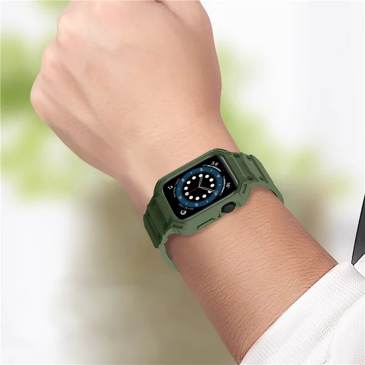 Pulseira para Apple Watch Series 10 42mm, com caixa de relógio integrada, feita de TPU macio - Verde Exército