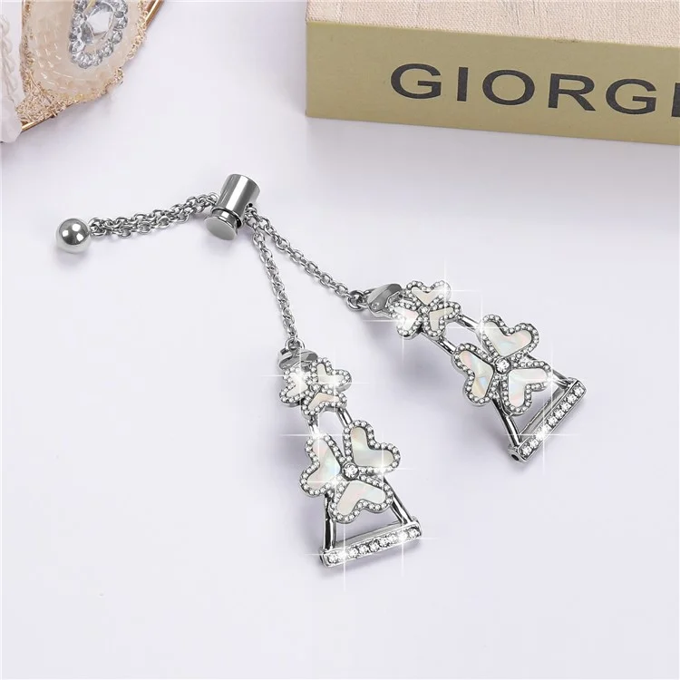 Metal Band For Samsung Galaxy Watch Active2 44mm  /  40mm Heart Clover Decor Watch Strap - Silver