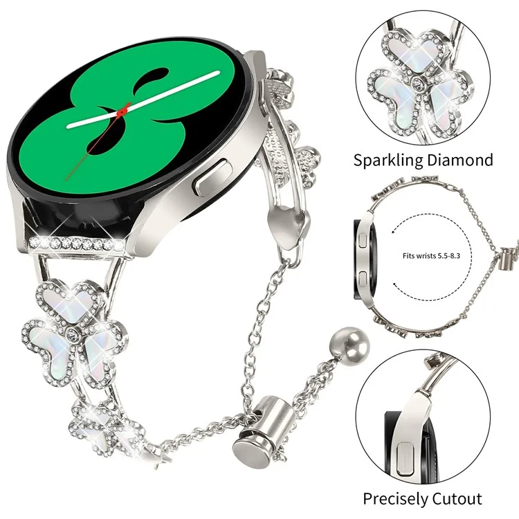 Metal Band Heart Clover Decor For Samsung Galaxy Watch Active2 44mm  /  40mm Watch Strap - Starlight