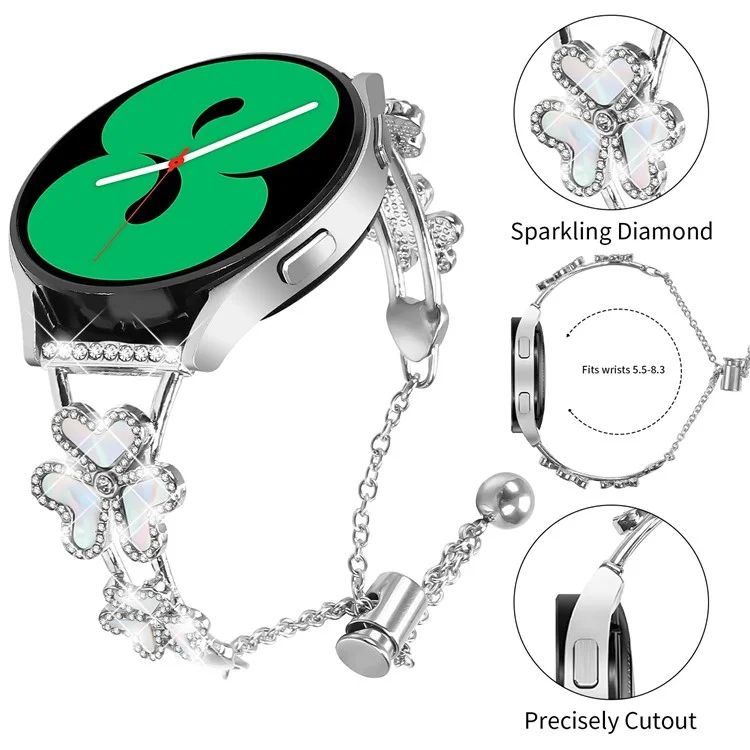 Металлический ремешок для Samsung Gear Sport / Gear S2 Classic, декор в виде сердца-клевера, ремешок для часов - серебряный