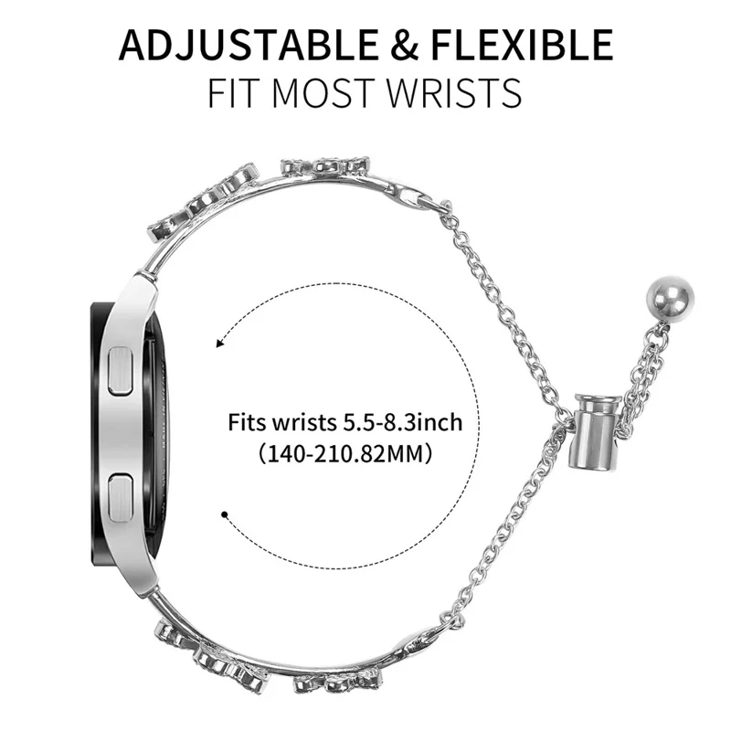 Metal Band For Garmin Vivomove Trend  /  Venu Sq 2 Heart Clover Decor Watch Strap - Silver