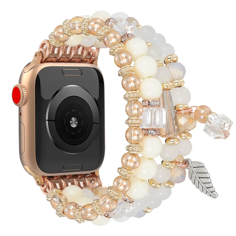 Beaded Bracelet For Apple Watch Series 10 9 8 7 SE 6 5 4 3 2 1 42mm 41mm 40mm 38mm Replacement Watch Band - White