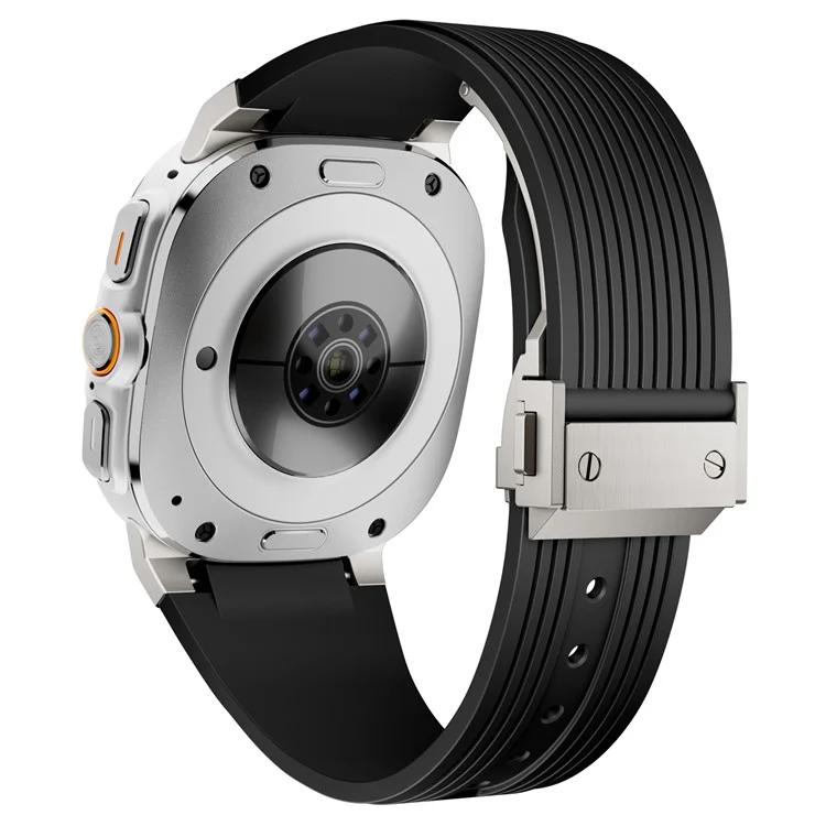Для Samsung Galaxy Watch Ultra 47 мм силиконовый ремешок с титановым коннектором и серебряной пряжкой - черный