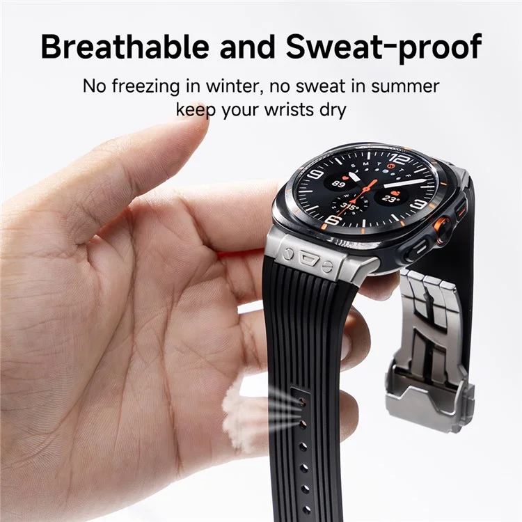 Для Samsung Galaxy Watch Ultra 47 мм силиконовый ремешок с титановым коннектором и серебряной пряжкой - черный