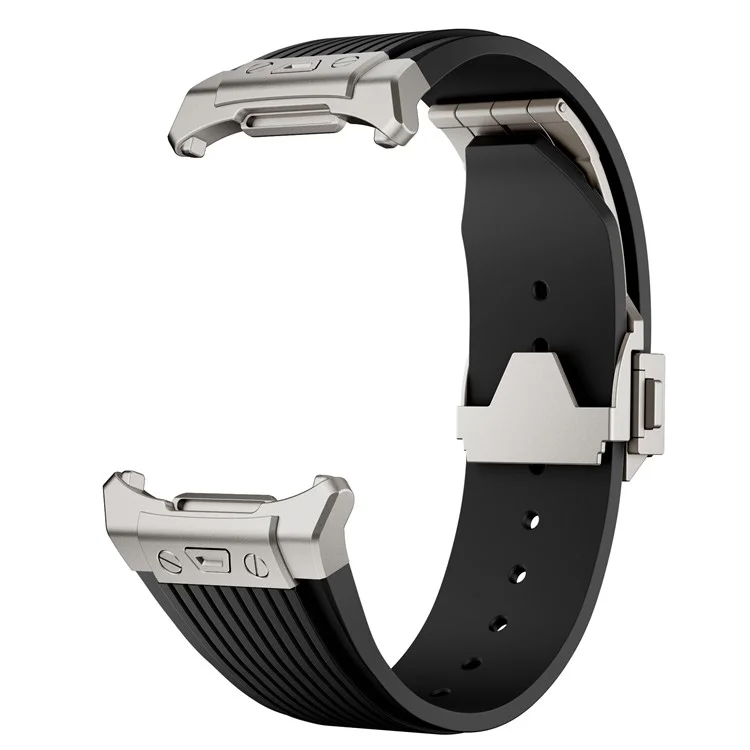Для Samsung Galaxy Watch Ultra 47 мм силиконовый ремешок с титановым коннектором и серебряной пряжкой - черный