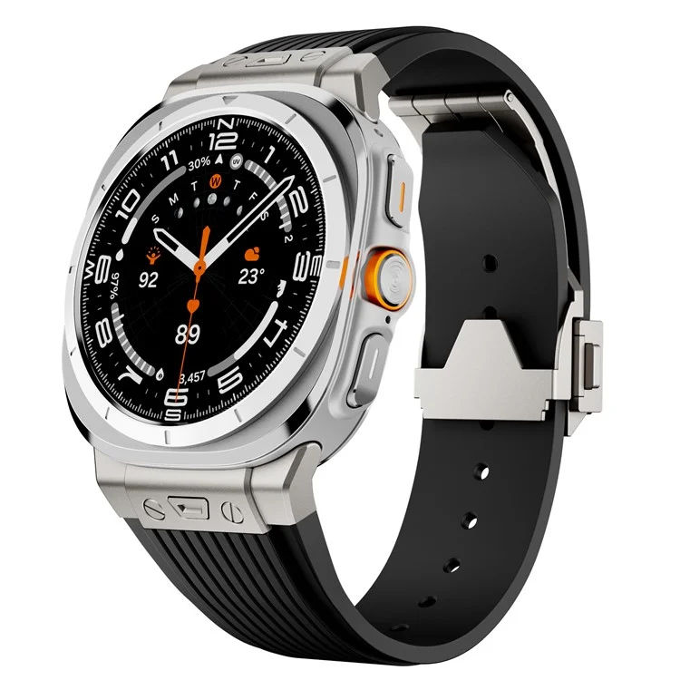 Для Samsung Galaxy Watch Ultra 47 мм силиконовый ремешок с титановым коннектором и серебряной пряжкой - черный