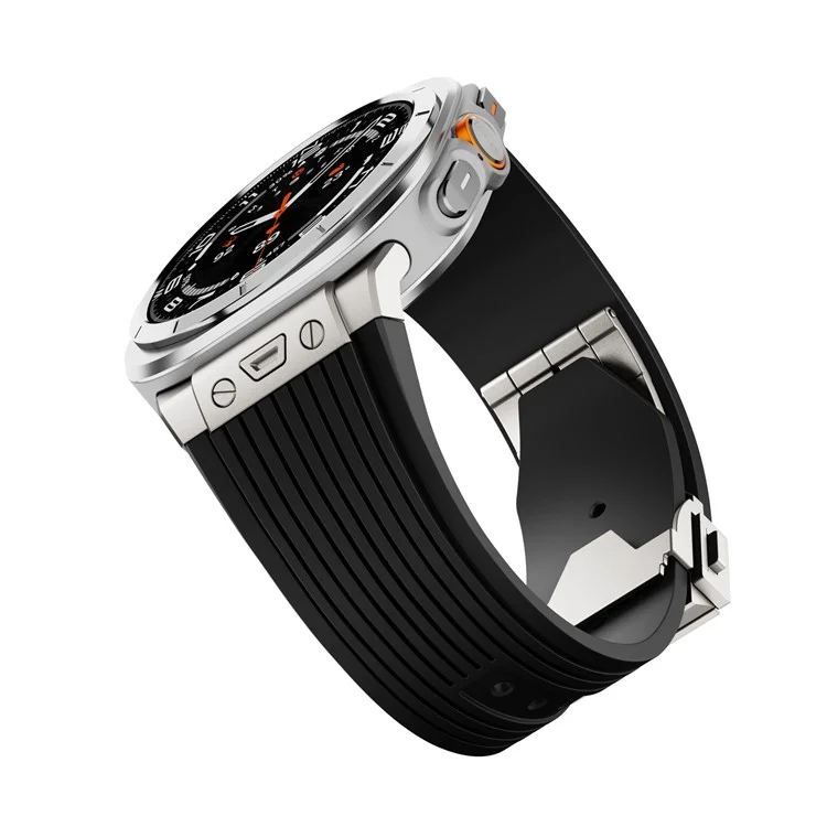 Для Samsung Galaxy Watch Ultra 47 мм силиконовый ремешок с титановым коннектором и серебряной пряжкой - черный