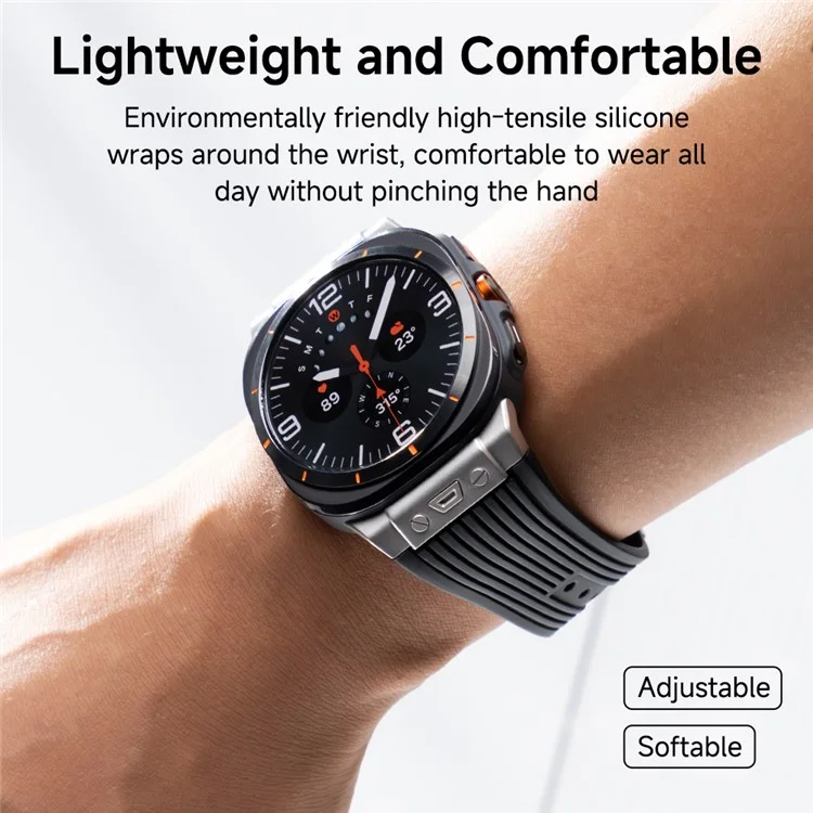 Для Samsung Galaxy Watch Ultra 47 мм силиконовый ремешок с титановым коннектором и серебряной пряжкой - черный