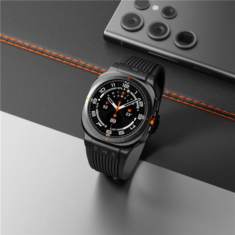 Для часов Samsung Galaxy Watch Ultra 47 мм, силиконовый ремешок, черный соединитель, черная пряжка - черный
