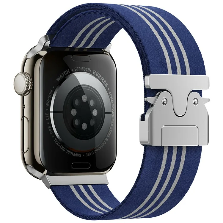 Нейлоновый ремешок для часов KALEBOL для Apple Watch Series 10 Ultra 9 8 7 SE 6 5 4 3 2 1 46мм 49мм 45мм 44мм 42мм - синий+белый / три полосы