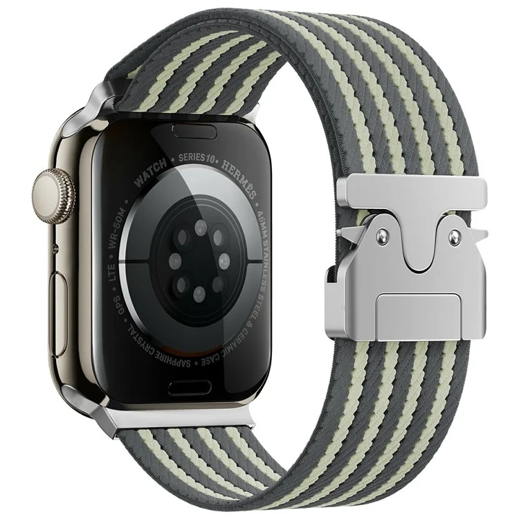 KALEBOL Nylon Watch Band for Apple Watch Series 10 9 8 7 SE 6 5 4 3 2 1 42mm 41mm 40mm 38mm Parachute Buckle Strap - Grey+Light Yellow