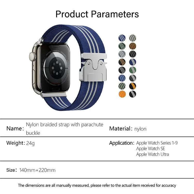 KALEBOL Nylon Watch Band for Apple Watch Series 10 9 8 7 SE 6 5 4 3 2 1 42mm 41mm 40mm 38mm Parachute Buckle Strap - Grey+Light Yellow