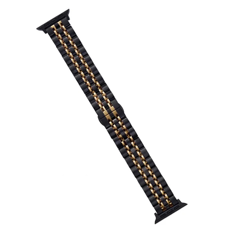 KALEBOL Stainless Steel Watch Band for Apple Watch Series 10 9 8 7 SE 6 5 4 3 2 1 42mm 41mm 40mm 38mm Butterfly Buckle Strap - Black+Gold