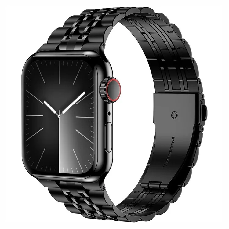 Bracelet en acier inoxydable KALEBOL pour Apple Watch Series 10 Ultra 9 8 7 SE 6 5 4 3 2 1 46mm 49mm 45mm 44mm 42mm, boucle papillon - Noir