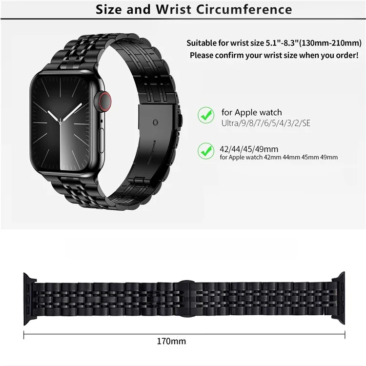 Bracelet en acier inoxydable KALEBOL pour Apple Watch Series 10 Ultra 9 8 7 SE 6 5 4 3 2 1 46mm 49mm 45mm 44mm 42mm, boucle papillon - Noir