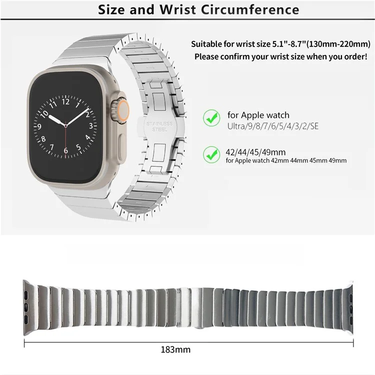 Cinturino in acciaio inossidabile KALEBOL per Apple Watch Series 10 Ultra 9 8 7 SE 6 5 4 3 2 1 46mm 49mm 45mm 44mm 42mm - Argento