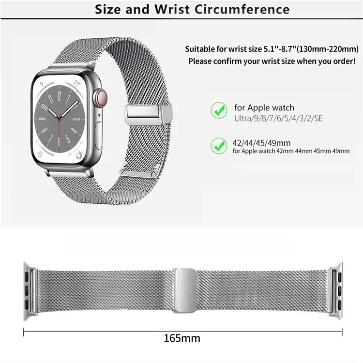 Cinturino per orologio con fibbia magnetica KALEBOL per Apple Watch Series 10 Ultra 9 8 7 SE 6 5 4 3 2 1 da 46 mm, 49 mm, 45 mm, 44 mm, 42 mm in acciaio inossidabile - Argento