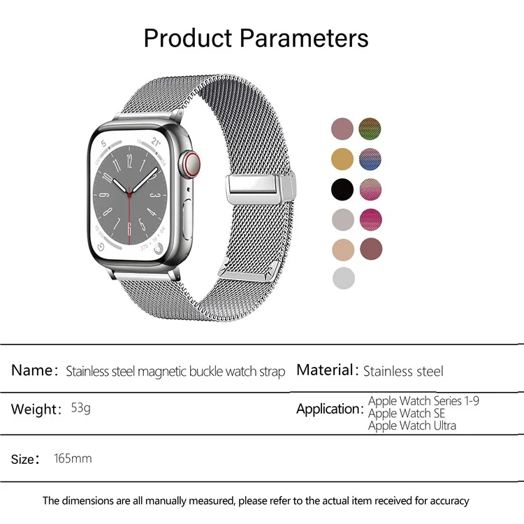 Cinturino per orologio con fibbia magnetica KALEBOL per Apple Watch Series 10 Ultra 9 8 7 SE 6 5 4 3 2 1 da 46 mm, 49 mm, 45 mm, 44 mm, 42 mm in acciaio inossidabile - Argento
