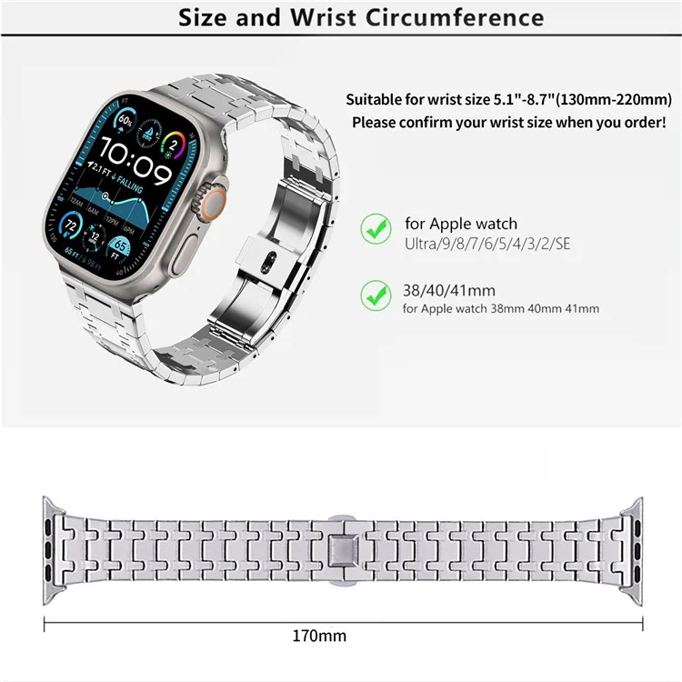 Cinturino in acciaio inossidabile KALEBOL per Apple Watch Series 10 9 8 7 SE 6 5 4 3 2 1 da 42mm 41mm 40mm 38mm - Argento