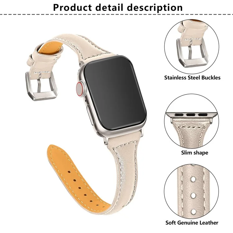Bracelet en cuir de vache véritable KALEBOL pour Apple Watch Series 10 Ultra 9 8 7 SE 6 5 4 3 2 1 46mm 49mm 45mm 44mm 42mm - Abricot